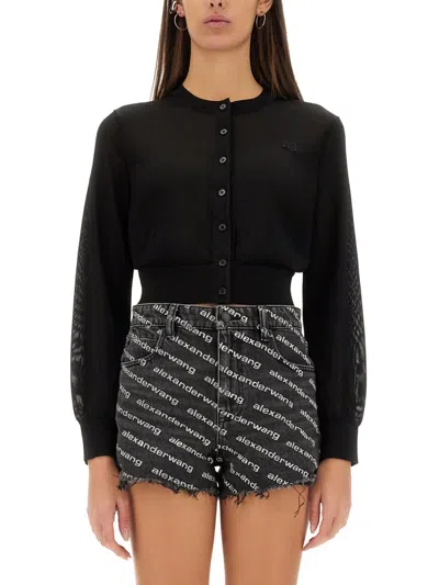 Alexander Wang T T By Alexander Wang Black Cropped Cardigan
