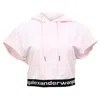 Alexander Wang T. Cropped Hoodie In Pink Corduroy In Pink