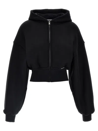 Alexander Wang T Cropped Hoodie Sweatshirt In Black