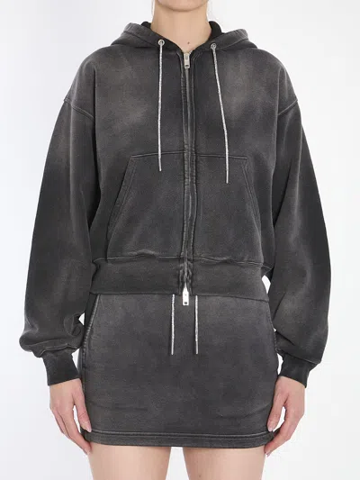 Alexander Wang T Cropped Hoodie With Crystals In Brown