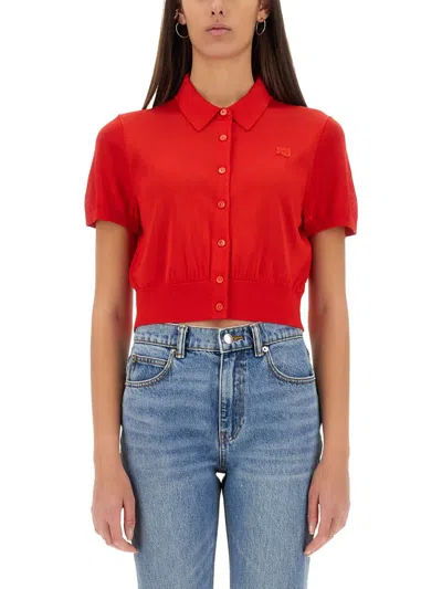 Alexander Wang T T By Alexander Wang Cropped Polo Cardigan In Red
