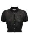 Alexander Wang T T By Alexander Wang Ss Polo Cardigan With Embroidered Logo In Black