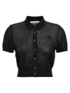 Alexander Wang T T By Alexander Wang Ss Polo Cardigan With Embroidered Logo In Black