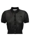 Alexander Wang T T By Alexander Wang Ss Polo Cardigan With Embroidered Logo In Black
