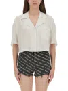 Alexander Wang T T By Alexander Wang Cropped Striped Shirt With Embroidered Logo In White