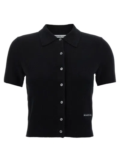 ALEXANDER WANG T CROPPED WOOL CARDIGAN WITH POLO COLLAR