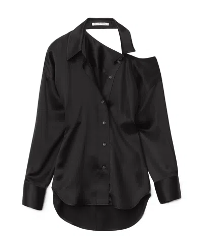 Alexander Wang T Drape-back Silk Blouse In Black