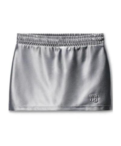 Alexander Wang T Elasticated-waistband Satin Skirt In Gray