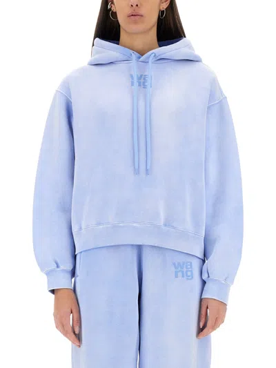 Alexander Wang T Blue Puff Logo Hoodie In Baby Blue