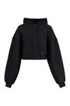 Alexander Wang T T By Alexander Wang Cropped Black Hoodie With Oversized Sleeves