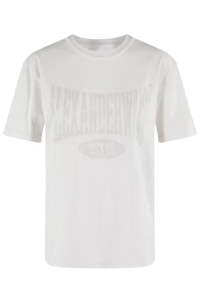 Alexander Wang T T By Alexander Wang Distressed Logo Cotton Tee In Dirty White
