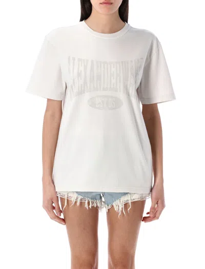 Alexander Wang T T By Alexander Wang Distressed Logo Cotton Tee In Dirty White