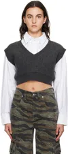 Alexander Wang T Gray & White Layered Shirt In 063 Charcoal Melange