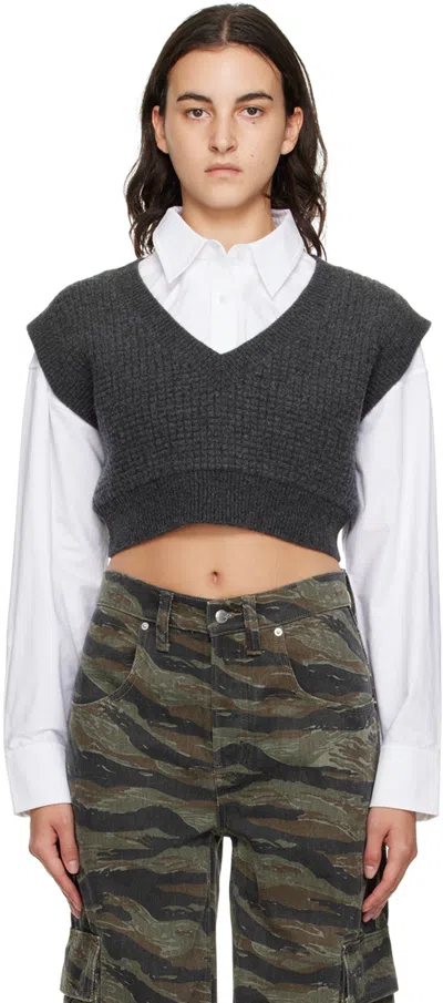 Alexander Wang T Gray & White Layered Shirt In 063 Charcoal Melange