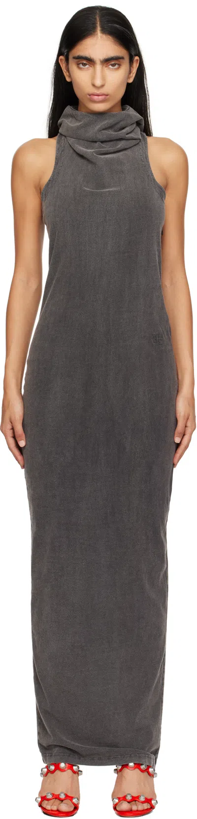 Alexander Wang T Gray Cowl Neck Racer Back Maxi Dress In Washed Charcoal 096a