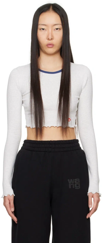 Alexander Wang T Gray Cropped Long Sleeve T-shirt In 050 Light Grey