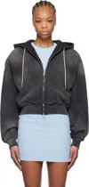 Alexander Wang T Alexanderwang. T Rhinestone Drawstring Zip Up Hoodie In Washed Caviar