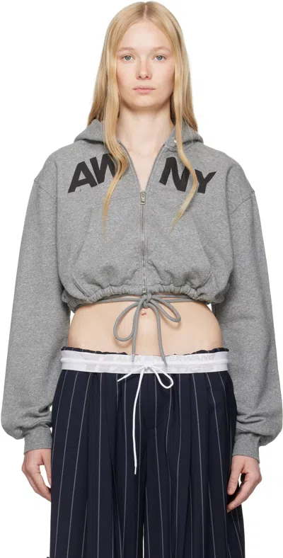 Alexander Wang T Gray Graphic Deconstructed Wrap Hoodie In Dark Heather Grey