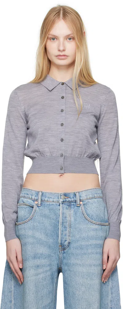 Alexander Wang T Gray High-frequency Stacked Logo Cardigan In Heather Grey