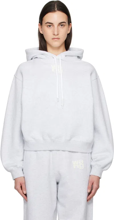 Alexander Wang T Gray Puff Logo Hoodie In Light Heather Grey