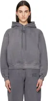 Alexander Wang T Gray Puff Logo Hoodie In Washed Ashphalt