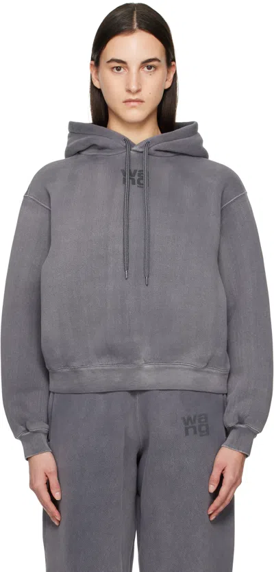 Alexander Wang T Gray Puff Logo Hoodie In Washed Ashphalt