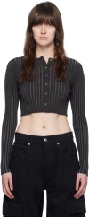 Alexander Wang T Gray Shrunken Cardigan In Charcoal 010