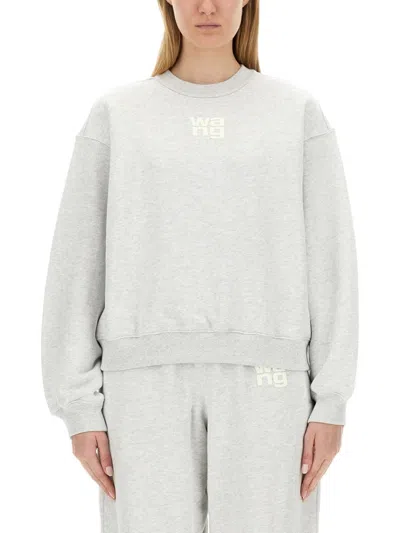 ALEXANDER WANG T GREY SWEATSHIRT WITH MINIMALIST LOGO