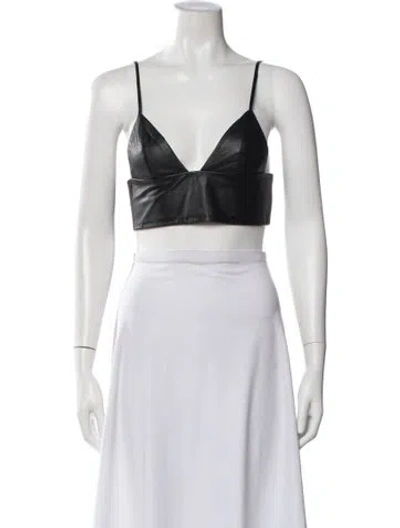 Pre-owned Alexander Wang Lambskin V-neck Crop Top In Black