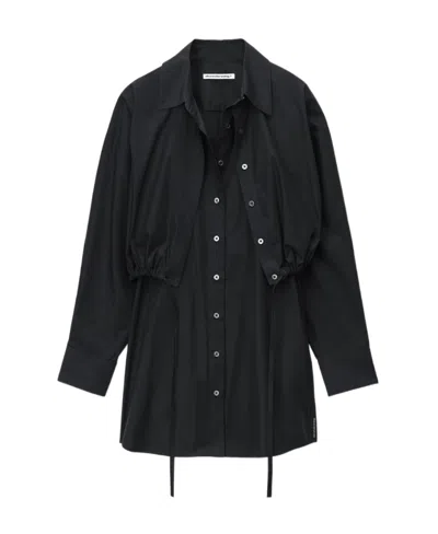 Alexander Wang T Layered Cotton Shirtdress In Black