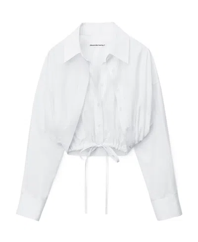 Alexander Wang T Layered-effect Cropped Cotton Shirt In White