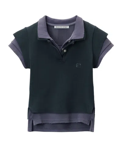 ALEXANDER WANG T T BY ALEXANDER WANG LAYERED SHRUNKEN POLO TOP