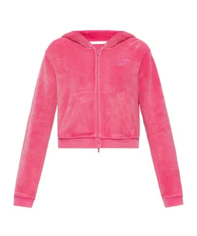 Alexander Wang T Leaf-embroidered Hooded Zip-up Top In Pink