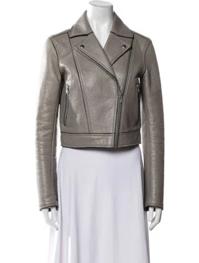Pre-owned Alexander Wang T Leather Biker Jacket In Gray