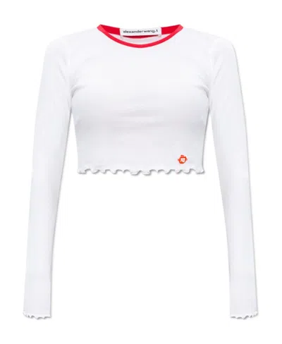 Alexander Wang T Logo-appliqué Cotton Crop Top In White
