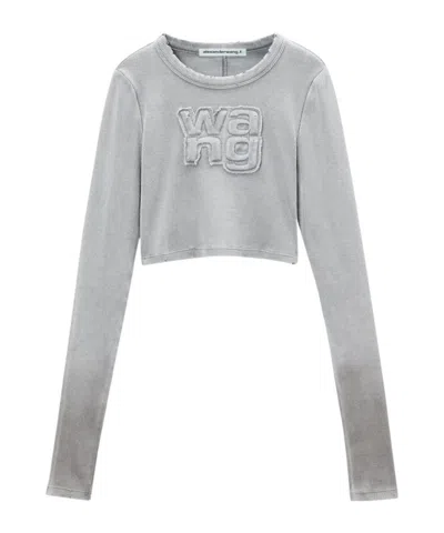 Alexander Wang T Logo-appliqué Long-sleeve T-shirt In Gray