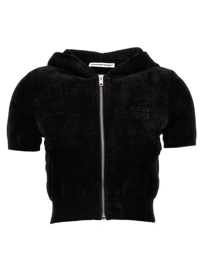 Alexander Wang T T By Alexander Wang Logo Chenille Cropped Hoodie In Black