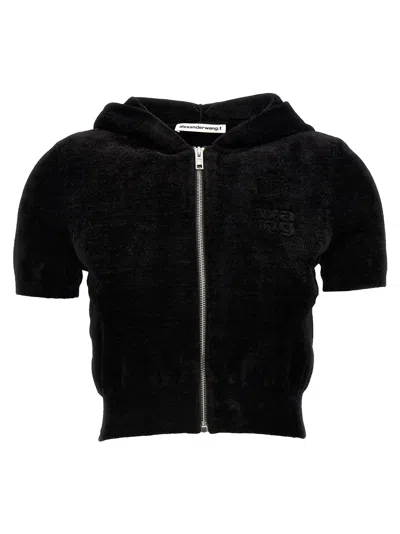 Alexander Wang T T By Alexander Wang Logo Chenille Cropped Hoodie In Black
