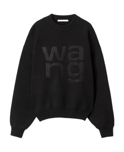 Alexander Wang Logo-debossed Drop-shoulder Jumper In Black