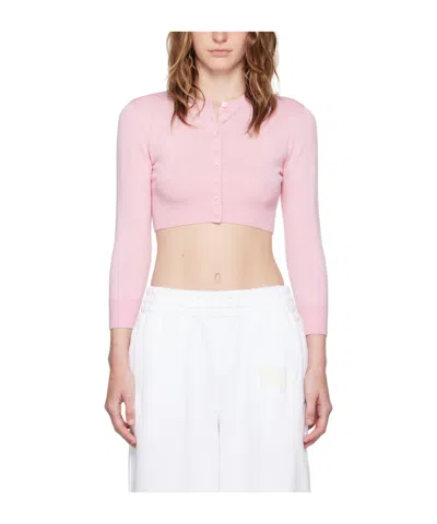Alexander Wang T Pink Embossed Logo Cardigan In Pink Lace