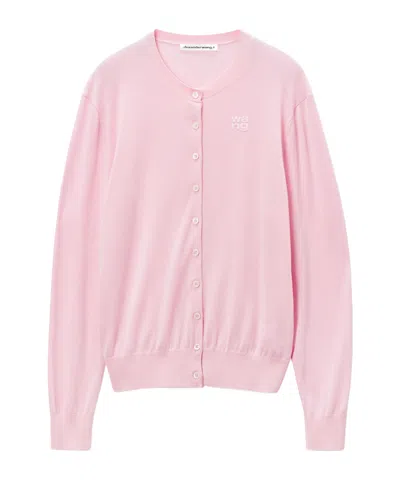 Alexander Wang T Logo-embossed Merino-wool Cardigan In Pink