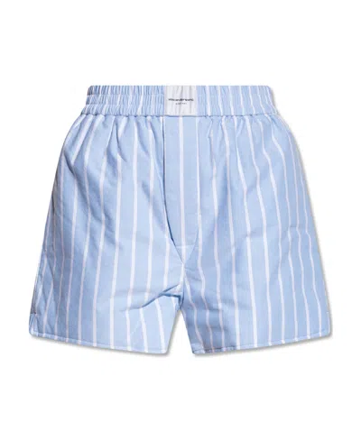 Alexander Wang T Logo-patch Pinstripe Cotton Shorts In Blue