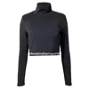 Alexander Wang . T Long Sleeve Logo Crop Top In Black Nylon In Black