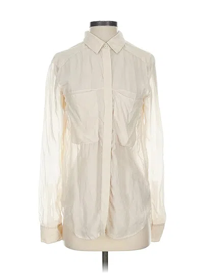 Pre-owned Alexander Wang T Long Sleeve Silk Top Ivory Collared Neckline Tops In White