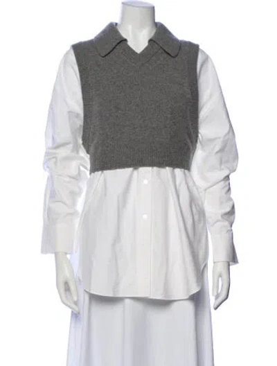 Pre-owned Alexander Wang Merino Wool Long Sleeve Button-up Top In Gray