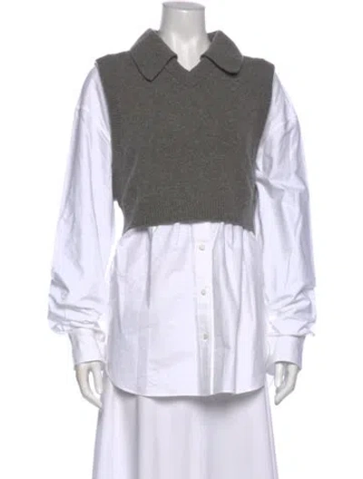 Pre-owned Alexander Wang Merino Wool Long Sleeve Button-up Top W/ Tags In White