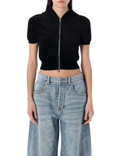 Alexander Wang T T By Alexander Wang Cropped Zip-up Hoodie In Black