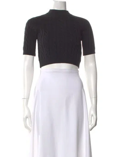 Pre-owned Alexander Wang Mock Neck Short Sleeve Crop Top In Black