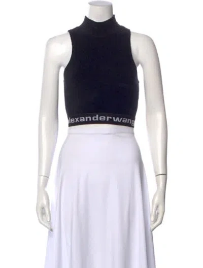 Pre-owned Alexander Wang Mock Neck Sleeveless Crop Top In Black