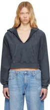 Alexander Wang T Navy Distressed Cotton Hoodie In Vintage Navy